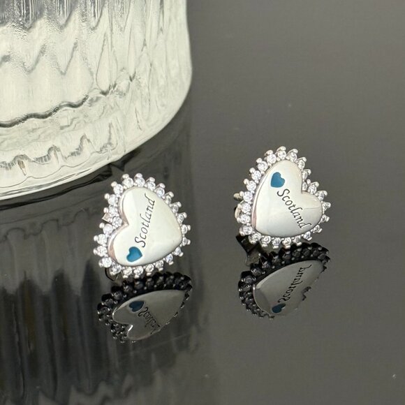 Jewelry - Love Scotland Earrings Heart bling S925 Sterling Silver Handmade Ear Stud